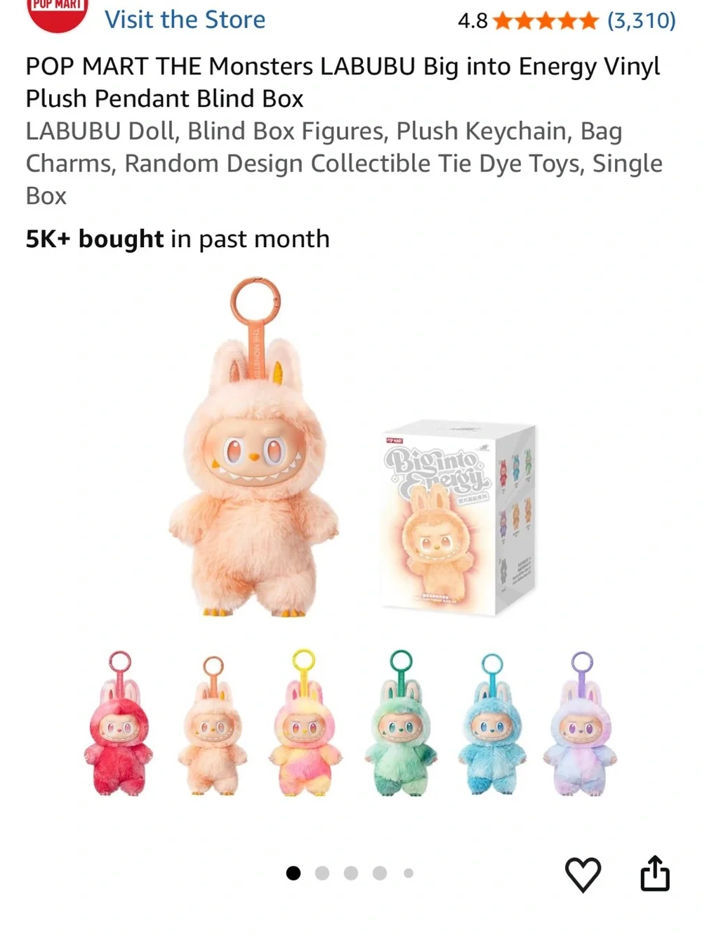 LABUBU The Monsters pink tie-dye plush pendant
